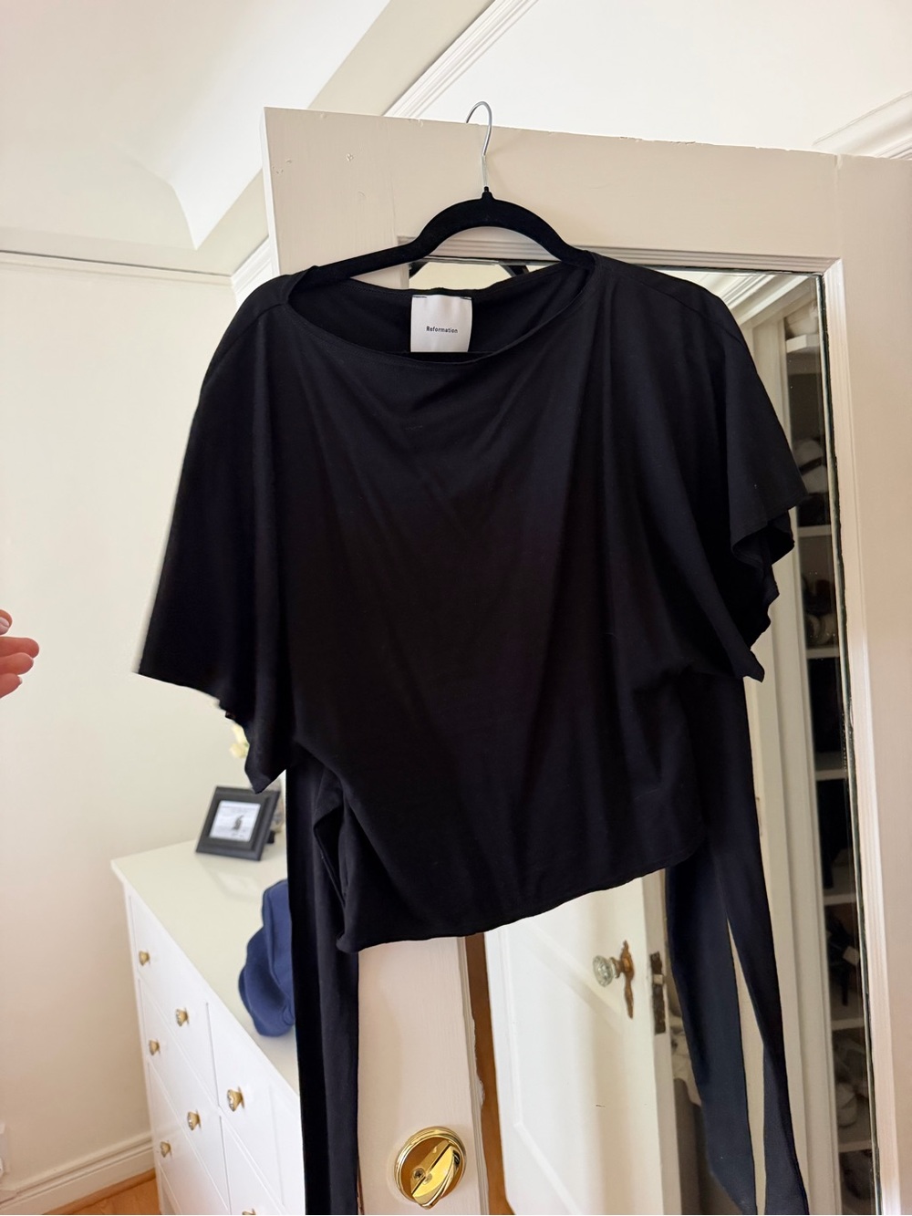 Reformation Black Draped Tie-Back Crop Top